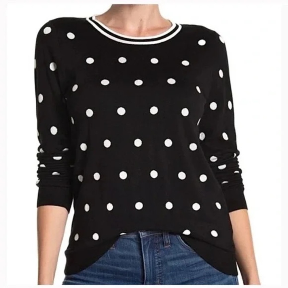 🦋 J. Crew Black and White Polka Dot Crew Neck Pullover Lightweight Sweater